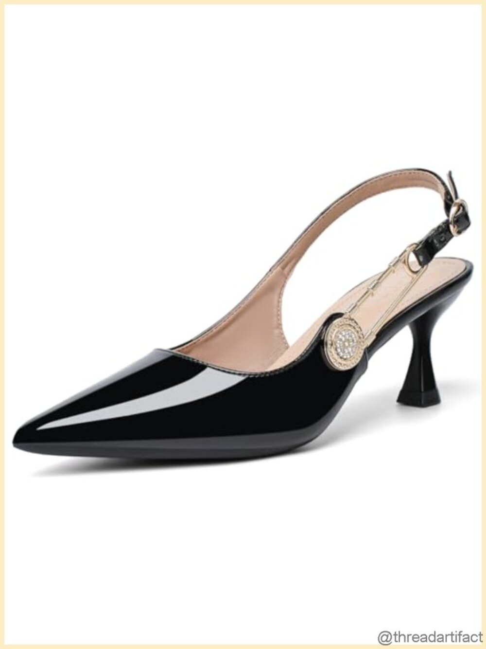 Womens Slingback Kitten Heels Faux Leather Pointed Toe Dress Shoes